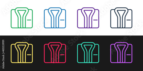 Set line Bathrobe icon isolated on black and white background. Vector.