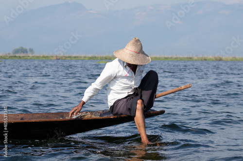 Typical fisher in Inle Lake, Myanmar