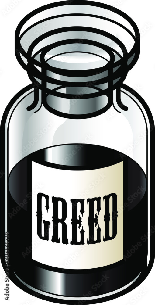 A reagent bottle of Greed. Concept: Seven Deadly Sins. Collect the whole set!