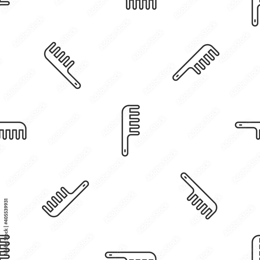 Grey line Hairbrush icon isolated seamless pattern on white background. Comb hair sign. Barber symbol. Vector.