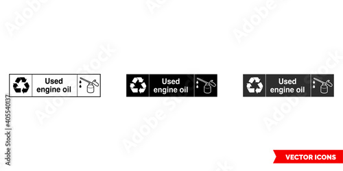 Used engine oil landscape automotive recycling sign icon of 3 types color, black and white, outline. Isolated vector sign symbol.
