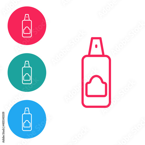 Red line Spray can for hairspray, deodorant, antiperspirant icon isolated on white background. Set icons in circle buttons. Vector.
