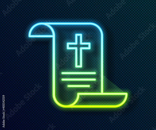 Glowing neon line Decree, paper, parchment, scroll icon icon isolated on black background. Chinese scroll. Vector.