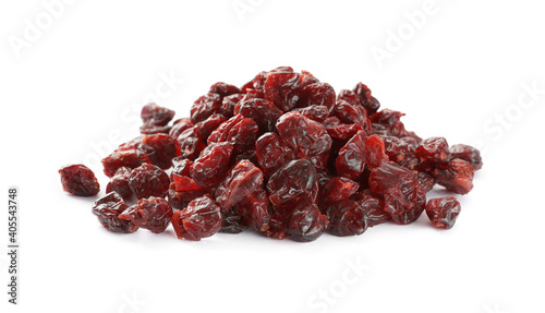 Pile of tasty dried cranberries isolated on white