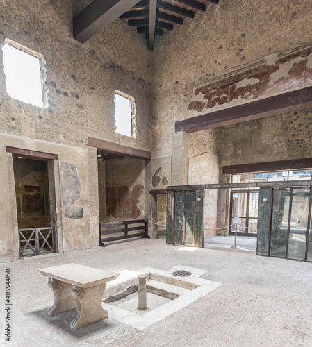 Casa del tramezzo di legno (House of the wood gate), Herculaneum, ancient Roman town destroyed by the eruption of the Mount Vesuvius or Vesuvio volcano