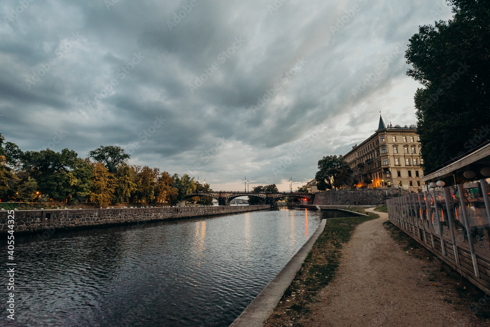 Vltava river in Prague. Legion Bridge, Most legii