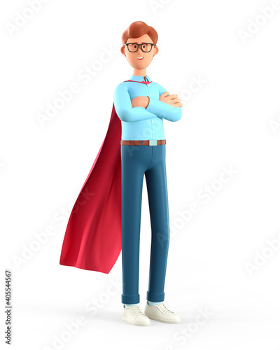 Wallpaper Mural 3D illustration of standing man in superhero cape with arms crossed. Cartoon smiling super business leader, isolated on white. Torontodigital.ca