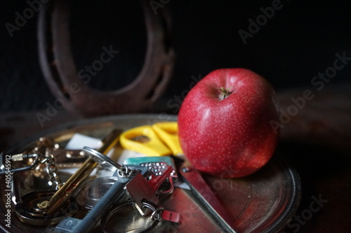 red apple on the table
