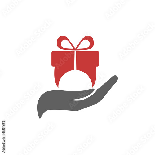 Hand holding box. Gift box in hand vector icon. Illustration in flat style