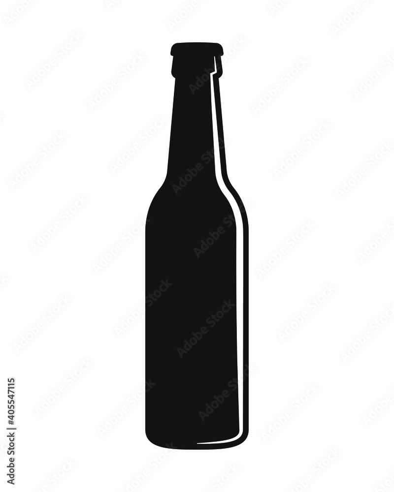 Beer bottle vector icon. Lemonade soda drink symbol. Bar or pub sign. Brewery and restaurant logo. Black silhouette isolated on white background. Beer bottle vector icon. Lemonade soda drink symbol. Bar or pub sign. Brewery and restaurant logo. Black silhouette isolated on white background.
