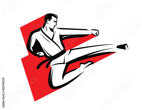 Karate logo. Martial and fighting kick symbol
