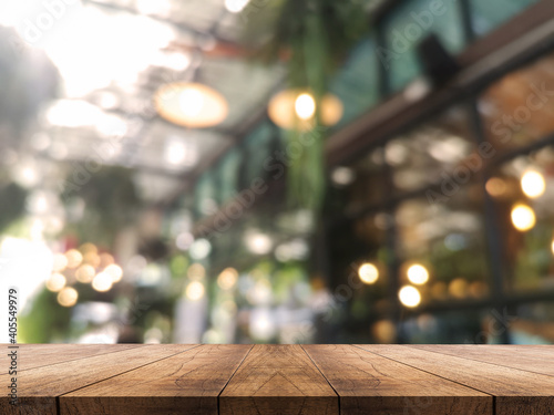 3D rendering, wooden top table on isolate blur and bokeh background