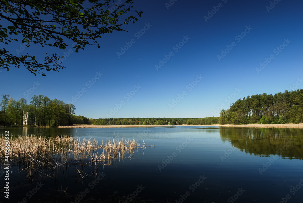 Lake in Podlaskie Voivodeship, blue sky and clean water