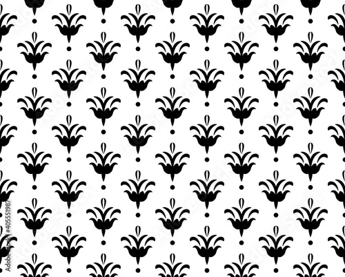 Flower geometric pattern. Seamless vector background. White and black ornament © ELENA