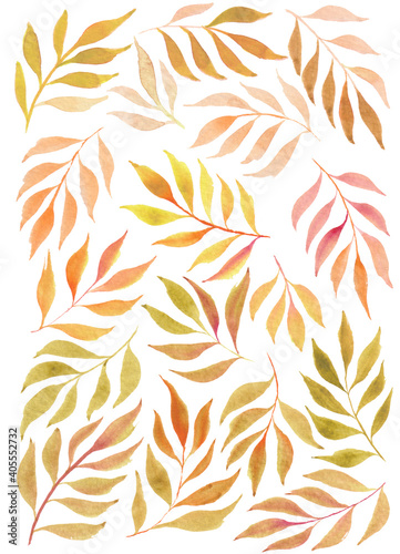 Watercolor autumn leaves in yellow and orange