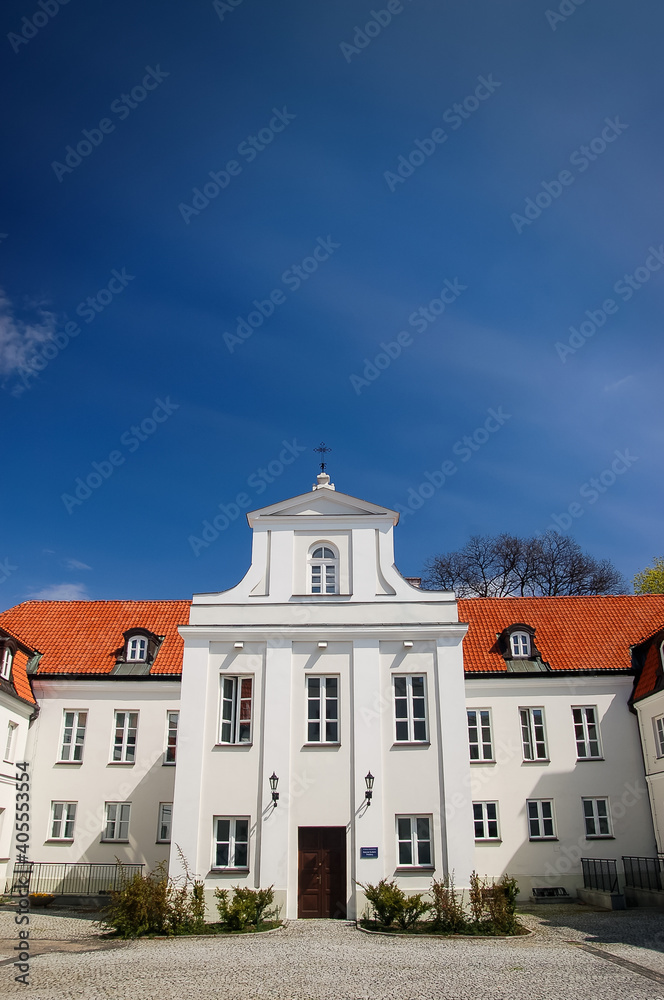 White building with red roof, Warsaw