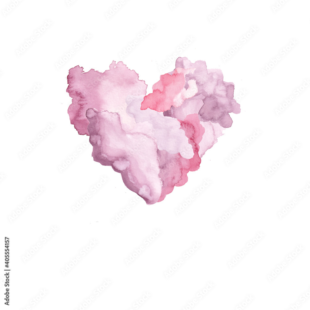 Watercolor splash pink heart on white, Valentine's day card