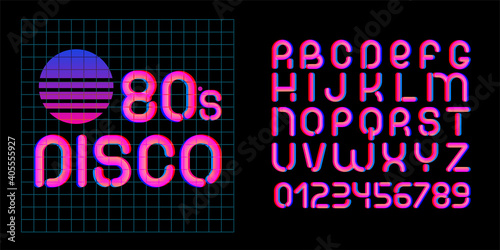80s Disco font. Letters of 70s-80s aesthtetics. Vector alphabet in retro futurism style.