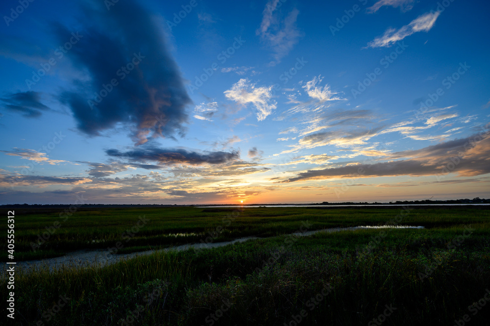 Sunset over marshlands