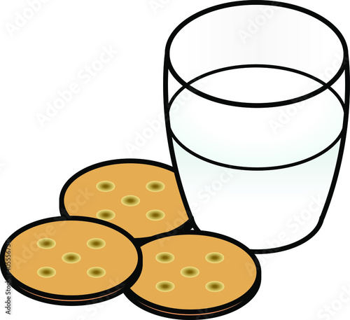 A glass of milk with some cookies.