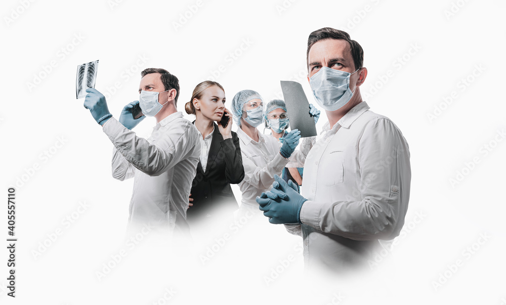 © Mikhaylovskiy  - team of doctors men and women fighting diseases and viruses