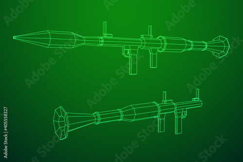 Anti-tank rocket propelled grenade launcher - RPG 7. Wireframe low poly mesh vector illustration.