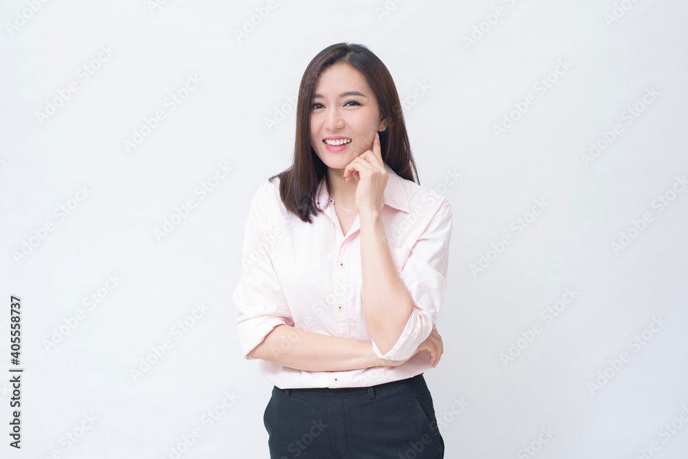 portrait of confident businesswoman wearing pink shirt isolated over white background studio portrait of confident businesswoman wearing pink shirt isolated over white background studio