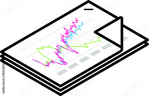 A stapled document - line graphs and statistics.