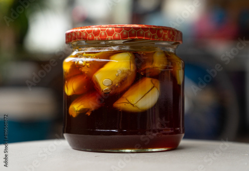 Garlic honey in vase healthy immune system