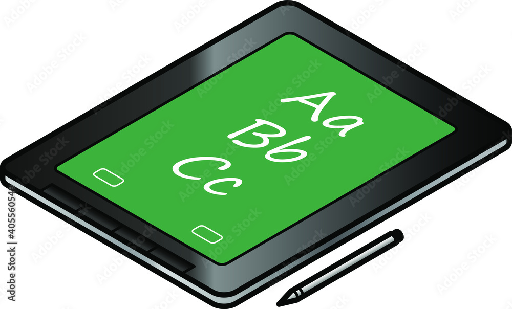 A tablet in use in education. Screen shows ABCs. A tablet in use in education. Screen shows ABCs.