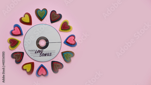 Tableau sur toile copyspace Valentine's Day greeting card, With audio disc with songs about love a