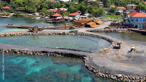 Construction site of Roatan cruise Piers,  Honduras on sunny day