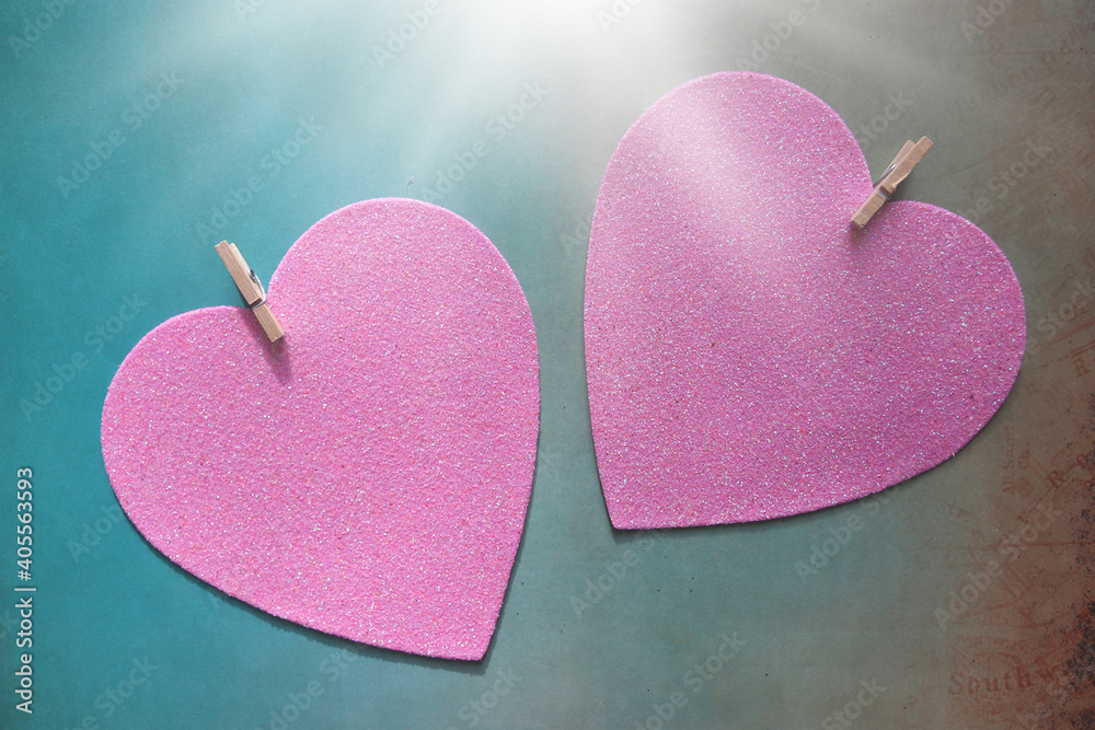 Red hearts for Valentine's Day on the grunge background. Valentine and love concepts.