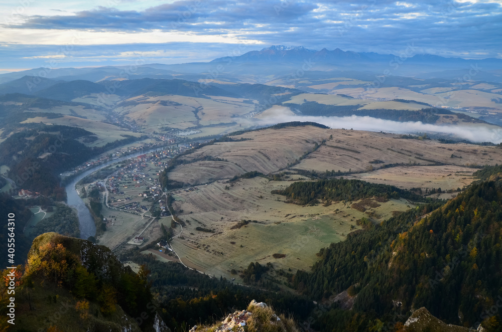 Village from the bird's eye view. Photograph from Three Crowns, Pieniny