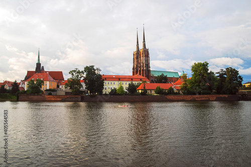 Church with reflection, Odra river, Wroclaw