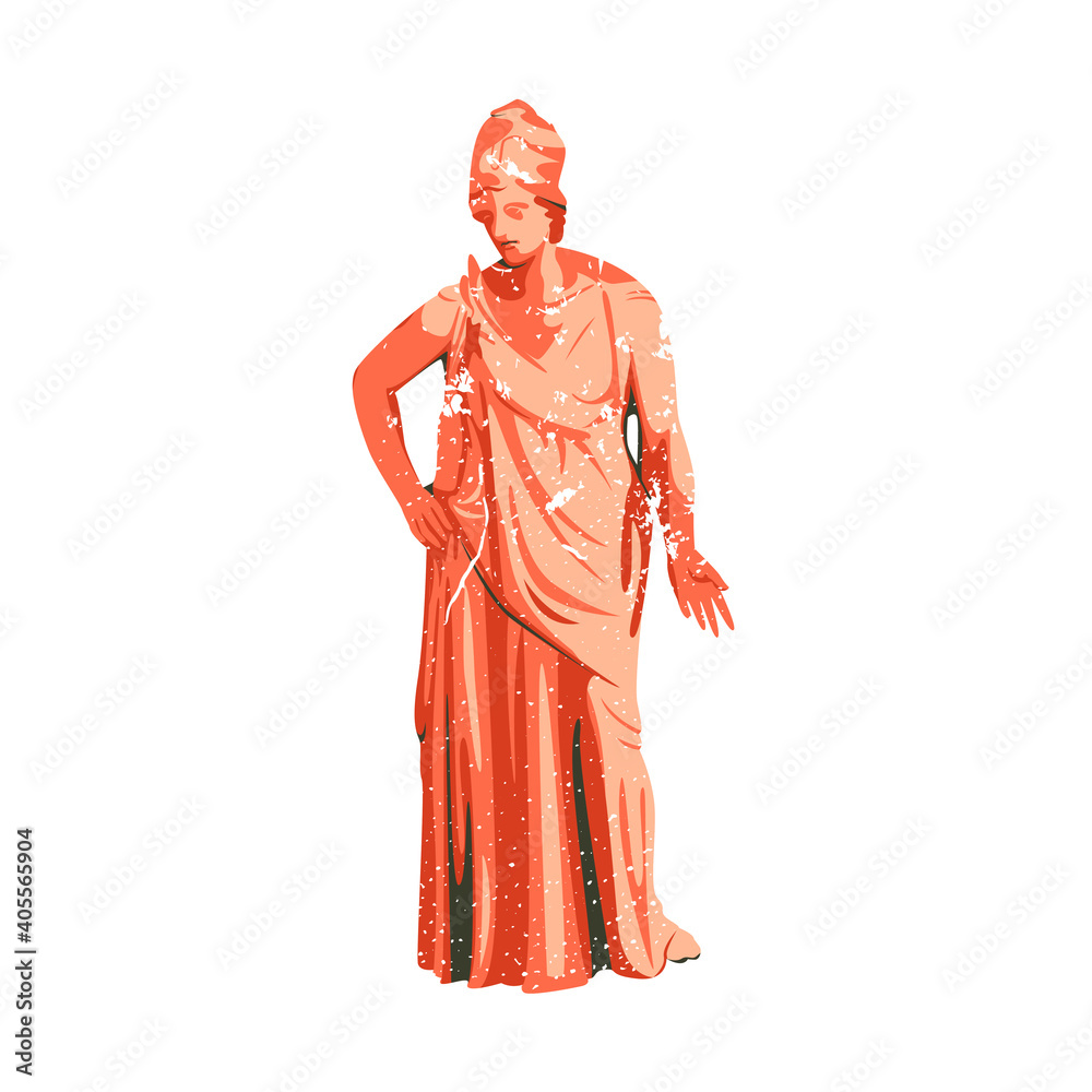 Ancient greek sculpture isolated on white vector illustration. Antique historical design element. Greece art, archeological museum emblem in cartoon style.