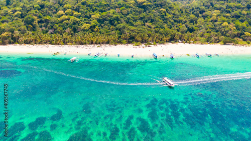 Puka Shell Beach, Boracay Island, Philippines, aerial view.