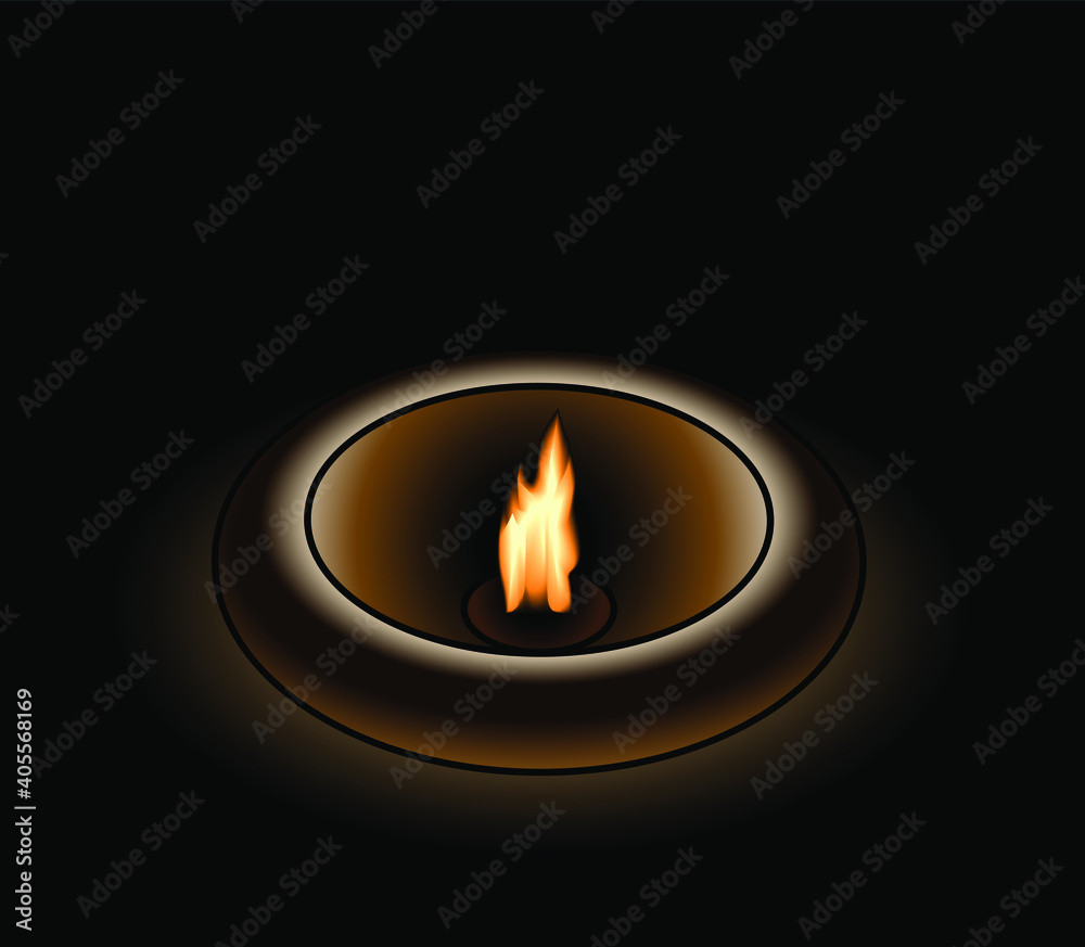 Fototapeta premium Memorial - an eternal flame in a stone/bronze bowl. On a black background.