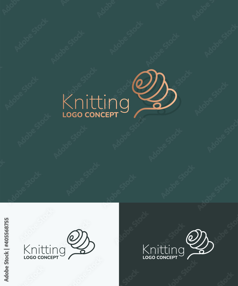 Knitting logo concept. Vector linear iconic sign with of bobbin.