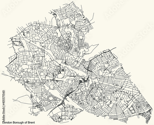 Canvas Print Black simple detailed street roads map on vintage beige background of the neighb