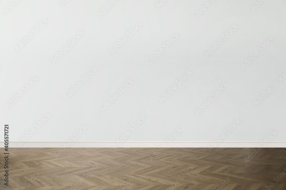 Wooden floor and empty white wall indoors Wooden floor and empty white wall indoors