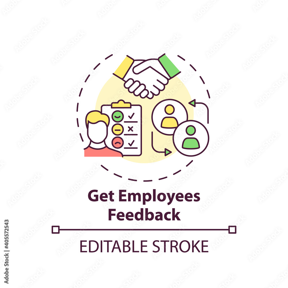 Getting employees feedback concept icon. Workplace wellness success tip idea thin line illustration. Employee surveys and reviews. Vector isolated outline RGB color drawing. Editable stroke Getting employees feedback concept icon. Workplace wellness success tip idea thin line illustration. Employee surveys and reviews. Vector isolated outline RGB color drawing. Editable stroke