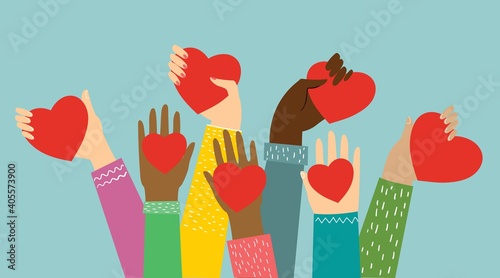 Hands with hearts. Vector illustration.