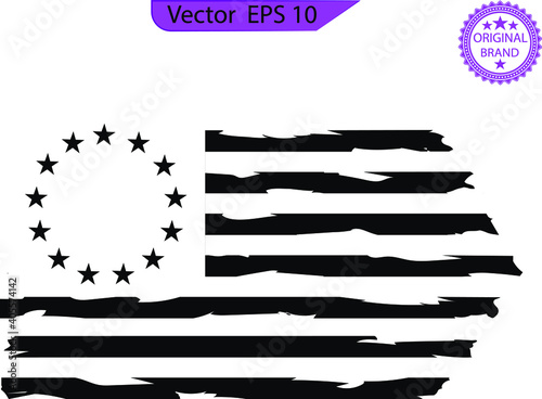 Betsy Ross Colonial Flag  1776 13 Stars Distressed US Flag. Transparent background