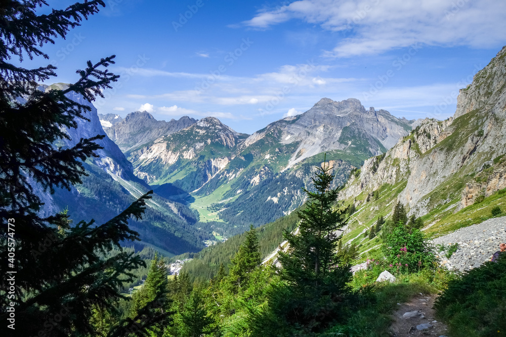 Fototapeta premium Mountain and pastures landscape in French alps