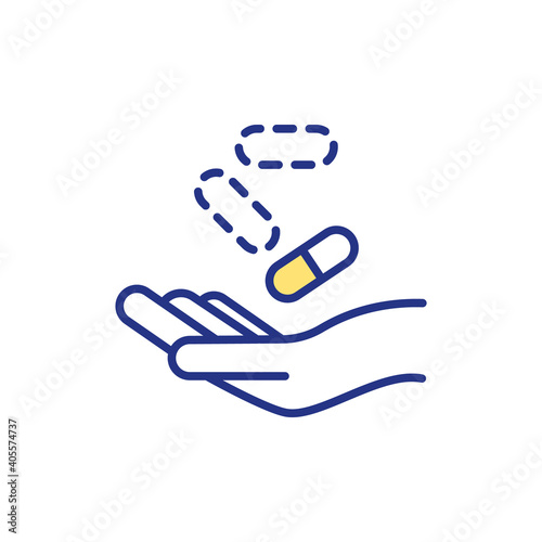 Access to essential medicines RGB color icon. Place where you can get all special medicaments for full treatment. Facilities for getting pills for cure dangerous diseases. Isolated vector illustration