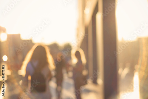 People City Bokeh, Golden Glow - Street Urban Blurred Background.