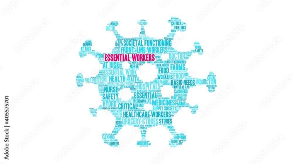 Essential Workers animated word cloud on a white background. Essential Workers animated word cloud on a white background.