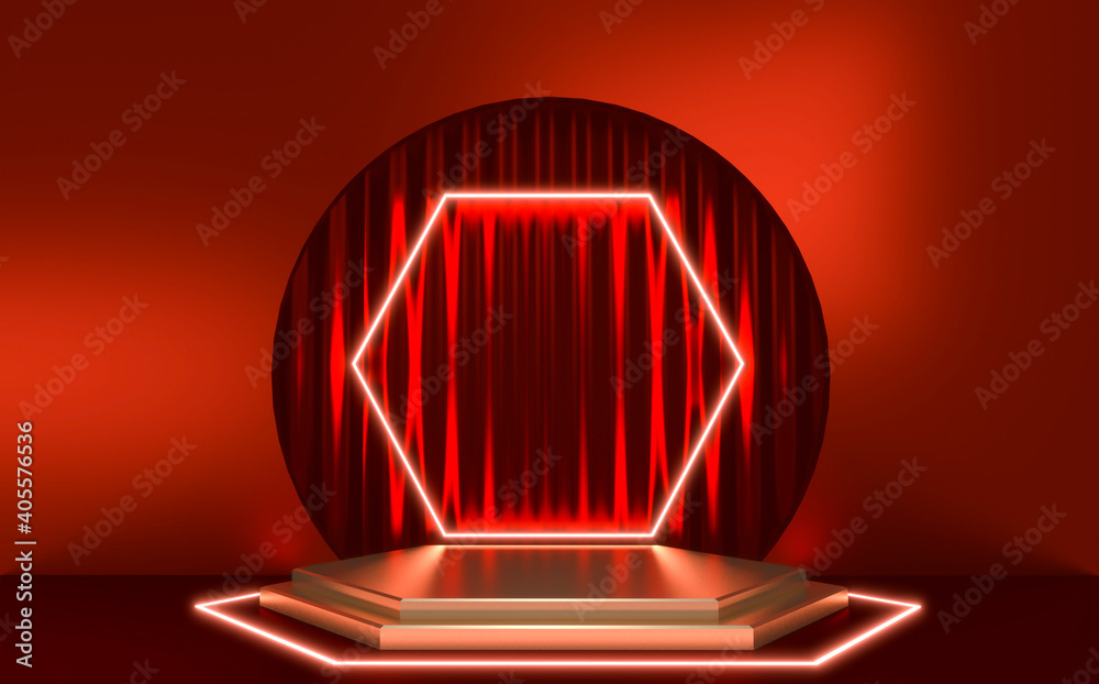 Red Podium, minimal .red geometric design.3D rendering
