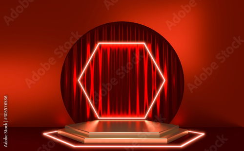 Red Podium  minimal .red geometric design.3D rendering